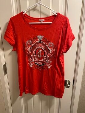 Vintage Juicy Couture XL Top Rhinestone Bling Shirt Orange Red T-shirt